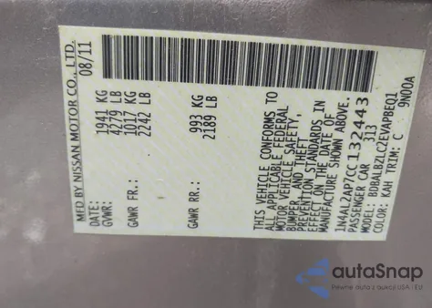 2012 Nissan Altima 2.5 S z USA, uszkodzony, nr VIN 1N4AL2AP7CC132443